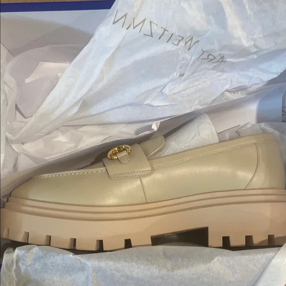 STUART WEITZMAN NEW Chunky Cream and Gold Platform Loafers - Picture 4 of 7